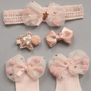 NIB Chicbaby Pink & Gold Hair Accessories & Socks